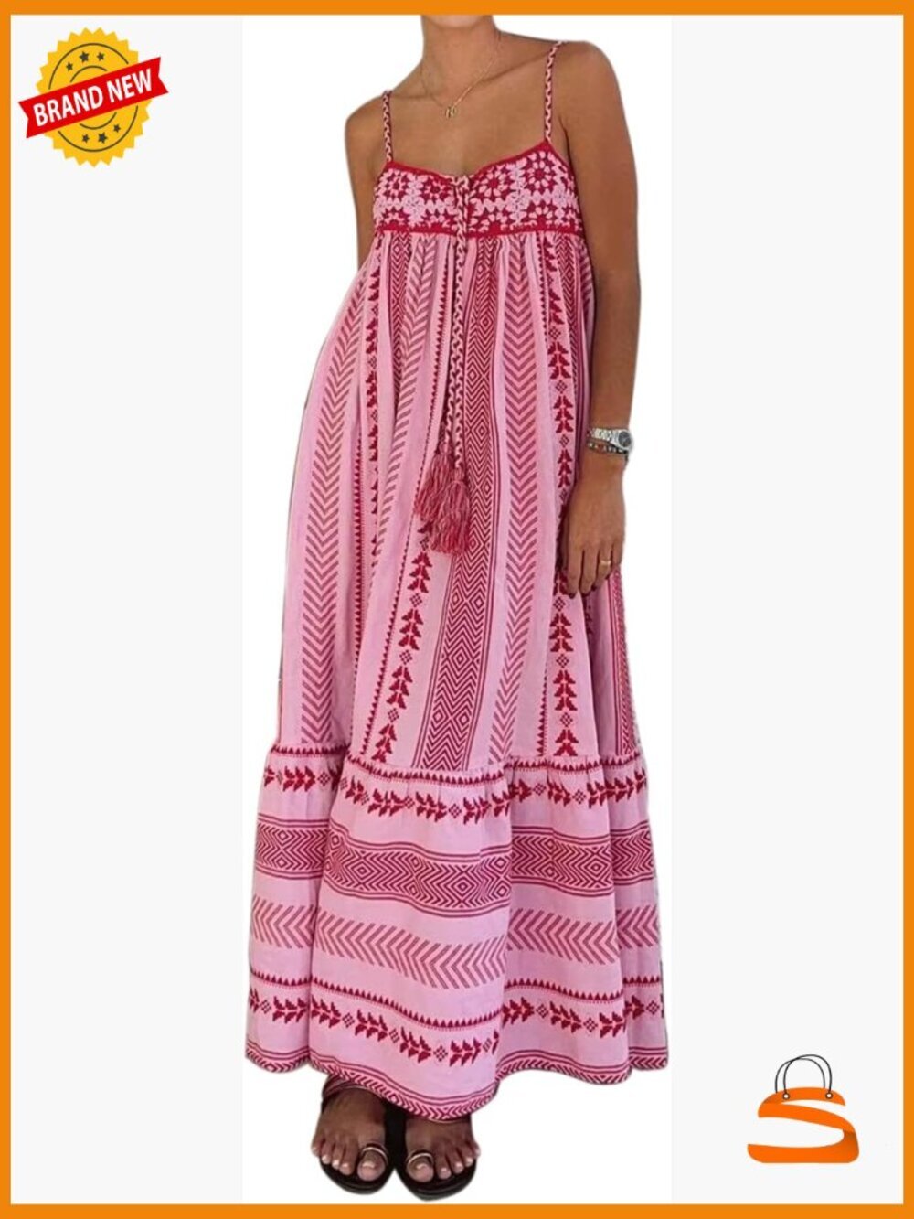 Boho Maxi Dress Crochet Patchwork Sleeveless Long Flowy Swing Dress